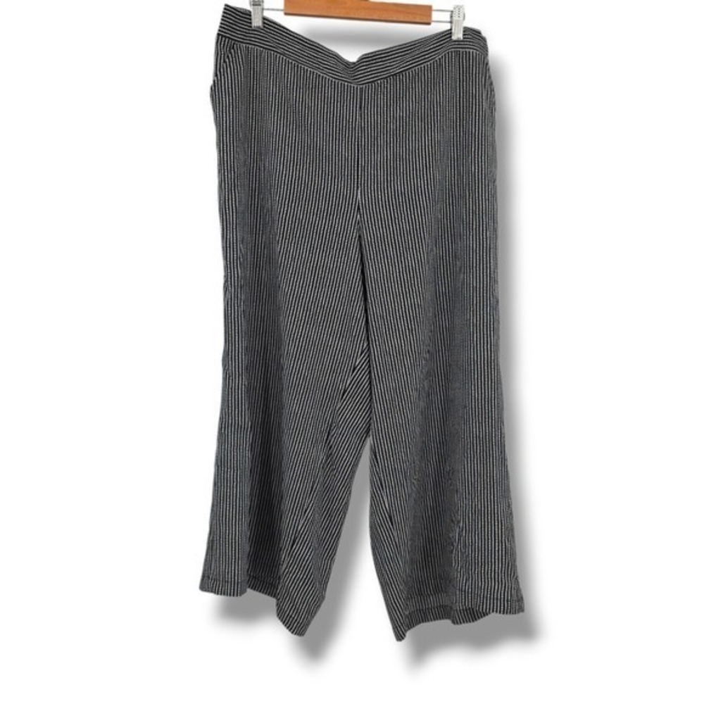 Max Studio 2X Black White Striped Cropped Wide Leg Palazzo Pants Elastic‎ Waist